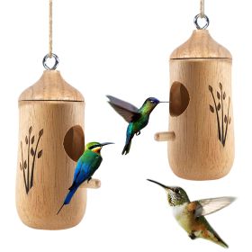 2 Packs Humming Bird Houses for Outside Wooden Hanging Bird Nest Feeder Hand Patio Garden Craft Ornament Decoration