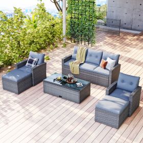 GO 6-piece All-Weather Wicker PE rattan Patio Outdoor Dining Conversation Sectional Set with coffee table, wicker sofas, ottomans