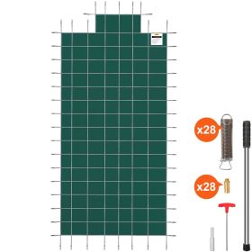 VEVOR Pool Safety Cover Fits 16x32ft Rectangle Inground Safety Pool Cover Green Mesh with 4x8ft Center End Steps Solid Pool Safety Cover for Swimming