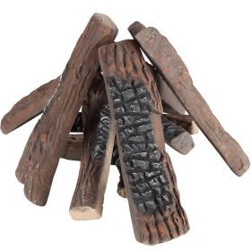 VEVOR 10 Pcs Gas Fireplace Logs, Large Ceramic Logs for Fireplace Decorative, Heat-Resistant Wood Log Gas Realistic Logs