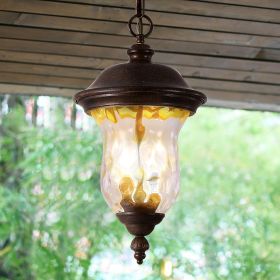 Rustic Outdoor Hanging Lantern, Weatherproof Vintage Pendant Light with Clear Glass Shade, Waterproof Exterior Lighting Fixture for Porch, Patio