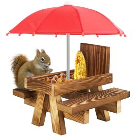 Squirrel Feeder Wooden Squirrel Picnic Table with Umbrella Two Thick Benches for Outside