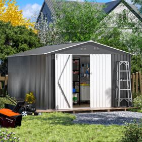 10' x 12' Steel Outdoor Storage Shed, Galvanized Steel Metal Garden Shed with Lockable Doors, Heavy-Duty Storage Tool House for Garden, Backyard