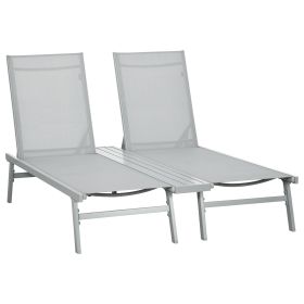 Chaise Lounge Pool Chairs Set of 2, Aluminum Outdoor Sun Tanning Chairs with Five-Position Reclining Back, Shelf & Breathable Mesh for Beach, Yard