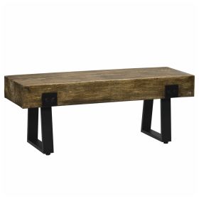 Garden Bench with Metal Legs, Rustic Wood Effect Concrete Entryway Bench, End of Bed Bench, Indoor Outdoor Use for Patio, Park, Porch and Lawn