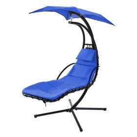 Hanging Chaise Lounger with Removable Canopy, Outdoor Swing Chair with Built-in Pillow