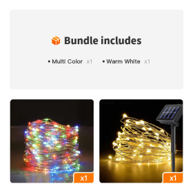 Solar Christmas String Lights; 33ft 100 LED Solar 8 Modes Outdoor Waterproof String Lights For Christmas Tree Garden Decoration (multi-color) (Color: Multi Color+Warm White)