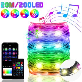 2023 Bluetooth RGB IC Christmas Fairy Light APP Control LED String Light Smart Music Rhythm Waterproof Xmas Light New Year Party (Emitting Color: 20M 200LED Black, Ships From: CN)