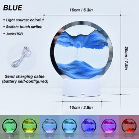 Creative RGB 3D Moving Sand Art Night Light Quicksand Painting Table Lamp LED Lights Hourglass Christmas Gift Home Office Decor (Emitting Color: Blue, Ships From: CN)