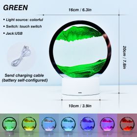 Creative RGB 3D Moving Sand Art Night Light Quicksand Painting Table Lamp LED Lights Hourglass Christmas Gift Home Office Decor (Emitting Color: Green, Ships From: CN)