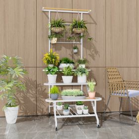 4-Tier Hanging Plant Stand with Hanging Bar (Color: as show)