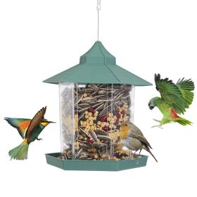 Hanging Gazebo Wild Bird Feeder Outdoor Bird Seed Station with Large Capacity 6 Feeder Ports for Garden Patio Park Weatherproof Easy To Refill (Color: green)