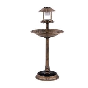 Bird Bath Feeder with Solar Light for Garden Backyard Decor (Color: Bronze, type: bird supplies)