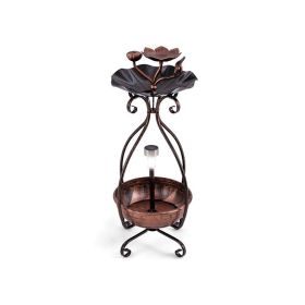 Outdoor Bird Bath Feeder with Flower Planter Pedestal and Solar Lights (Color: Antique Bronze, type: bird supplies)