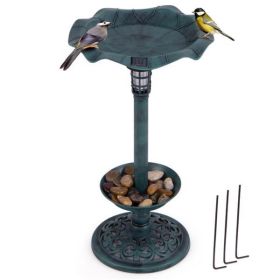 Green Standing Pedestal Birdbath and Feeder Combo with Solar Powered Lamp (Color: as picture)